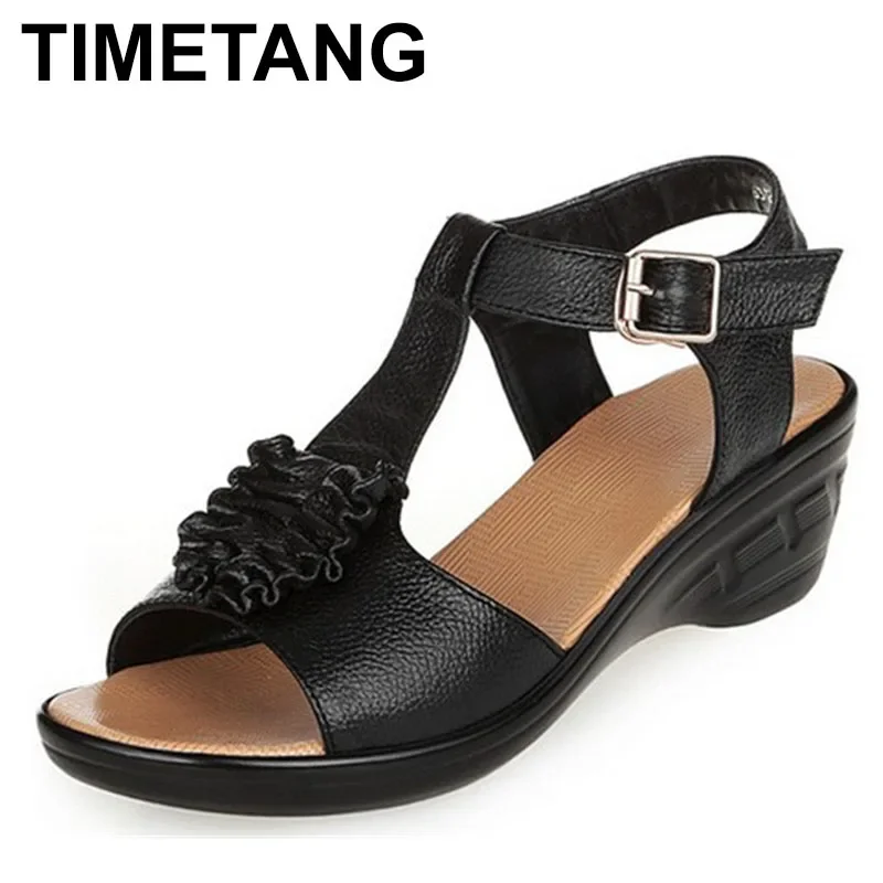 TIMETANG Summer Shoes Women Genuine Leather Cowhide Med-Wedged Peep Toe Non-slip Buckle Plus Size Ladies Sandals Mothers
TIMETANG Summer Shoes Women Genuine Leather Cowhide Med-Wedged Peep Toe Non-slip Buckle Plus Size Ladies Sandals Mothers
