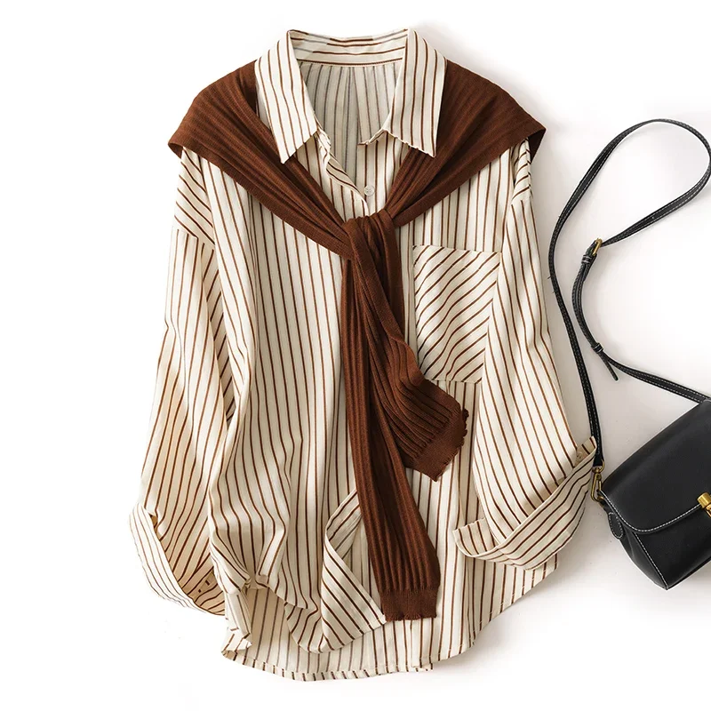 Женская свободная рубашка с длинным рукавом, с карманами
Женская свободная рубашка с длинным рукавом, с карманами