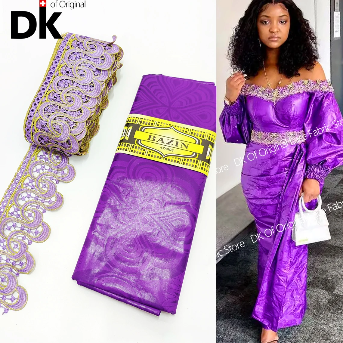 Purple Bazin Riche Original Jacquard Fabric With Lace Trim Ribbon For African Women DIY Lace Nigerian Basin Wedding Material
Purple Bazin Riche Original Jacquard Fabric With Lace Trim Ribbon For African Women DIY Lace Nigerian Basin Wedding Material