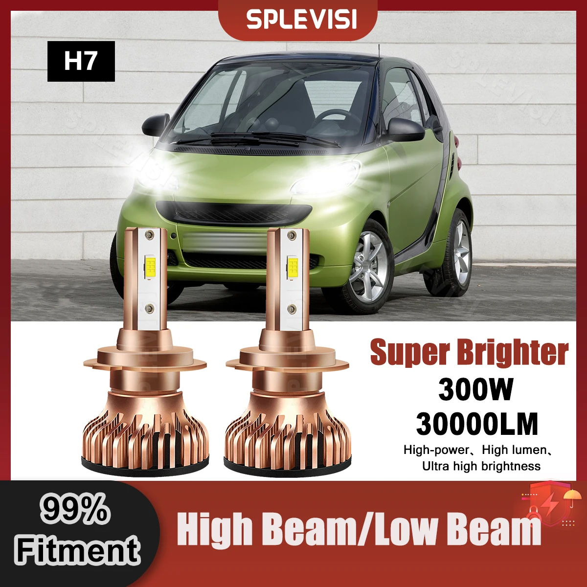 

SPLEVISI 2 шт. 6000K H7 светодиодный лампы дальнего/ближнего света для Smart Two 2004 2005 2006 2007 2008 2009 2010 2011 2012 2013 Автомобильные фары
