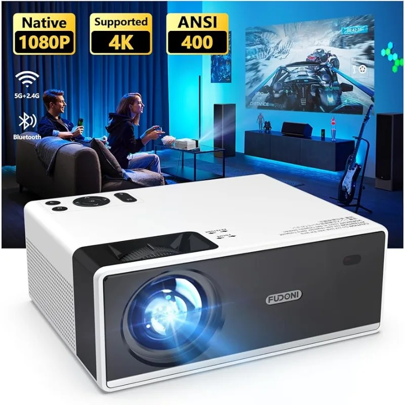 

4K Support Projector with WiFi and Bluetooth, Outdoor Portable Mini Projector 15000L Full HD 1080P Max 300" Display Zoom