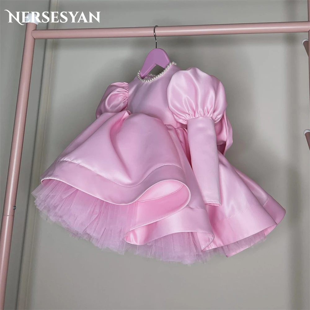

Детское платье с жемчугом Nersesyan, розовое платье на день рождения, ТРАПЕЦИЕВИДНОЕ ПЛАТЬЕ с пышными рукавами внутри, тюлевые платья с цветами для девочек, свадебный подарок, однотонное 2024