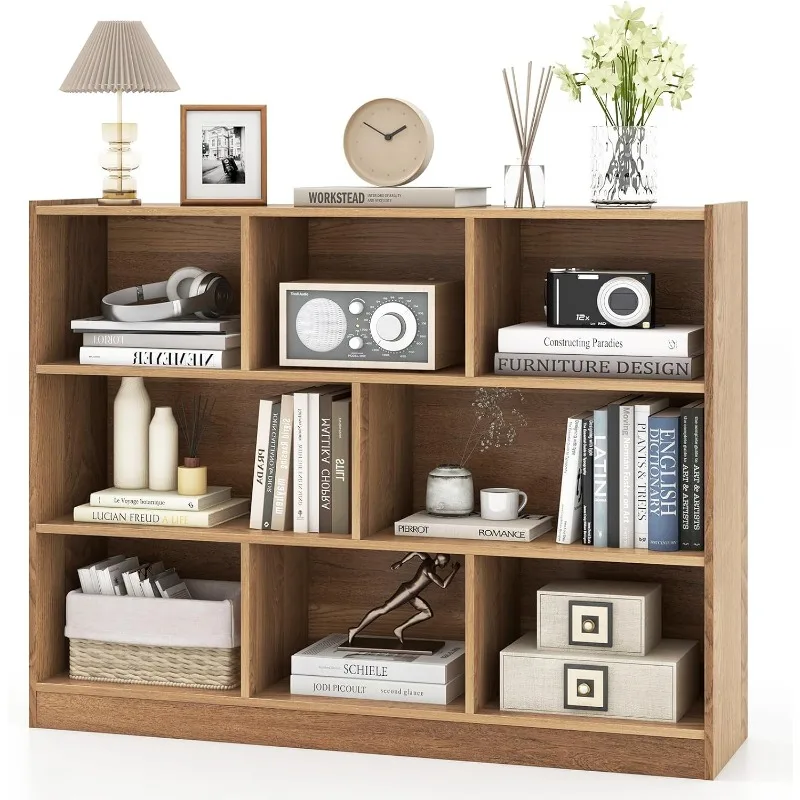 

8-Cube Bookcase, Wood 3 Tier Open Storage Bookshelf, Modern Multipurpose Display Cabinet