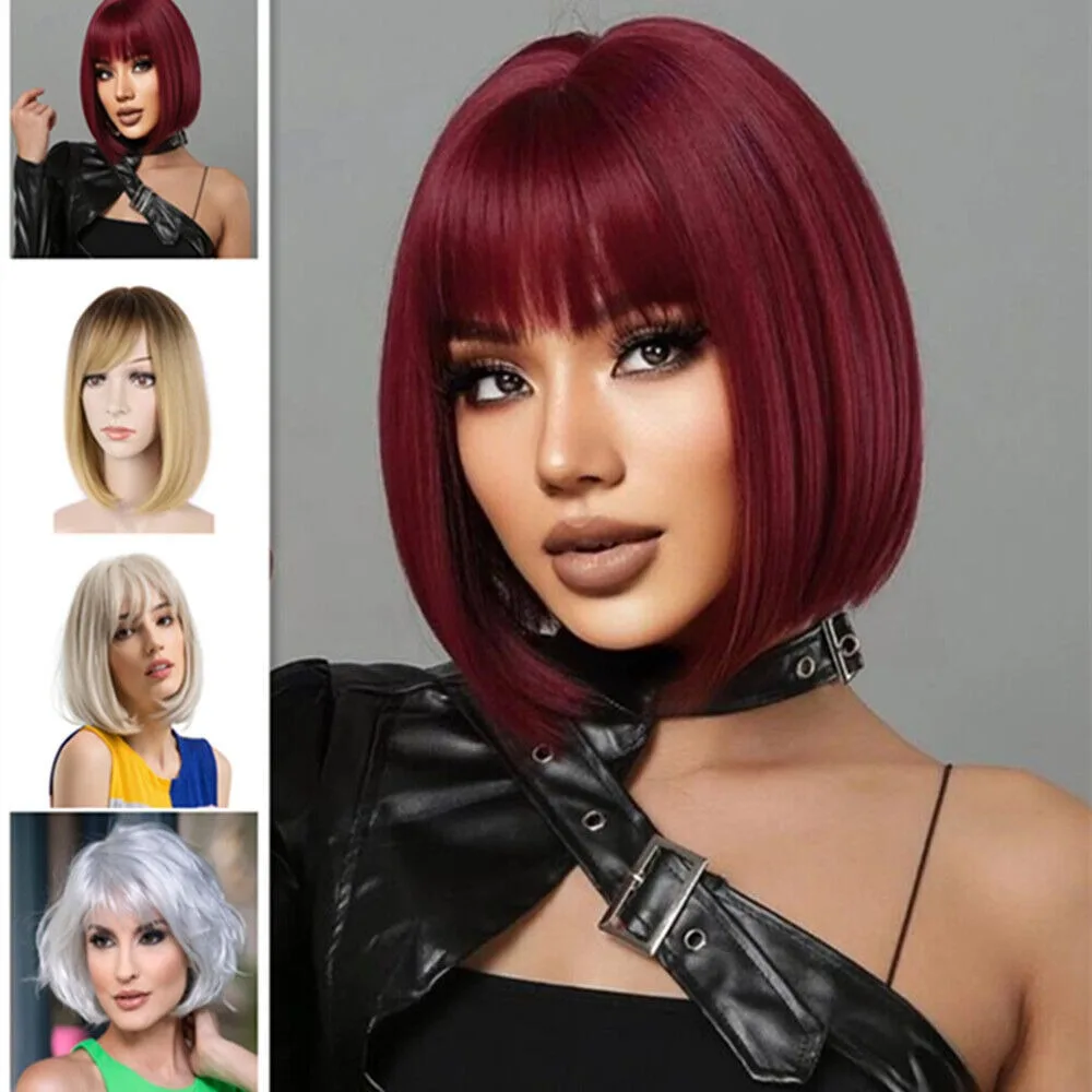 

Women Short Straight Bob Hair Wigs Natural Synthetic Hair Party Cosplay Full Wig