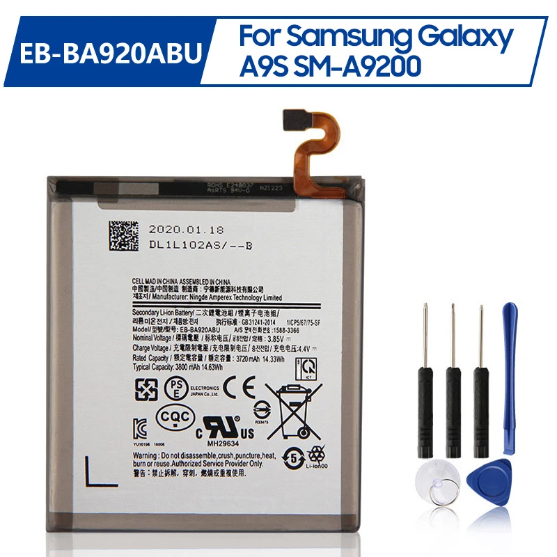 Replacement Battery EB-BA920ABU For Samsung Galaxy A9s A9200 2018 version A9 A920F Rechargeable Phone Battery 3800mAh
Replacement Battery EB-BA920ABU For Samsung Galaxy A9s A9200 2018 version A9 A920F Rechargeable Phone Battery 3800mAh