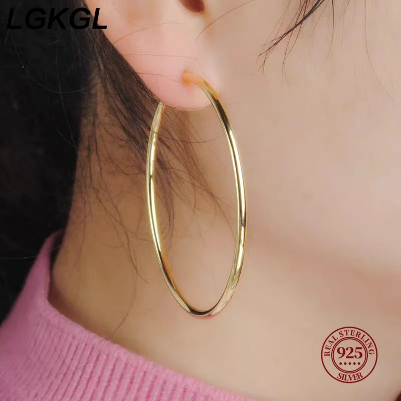 

LGKGL Genuine 925 Sterling Silver Fashion Korean Simple Hoop Earrings for Women Men Charming Chic Party Jewelry Accessories