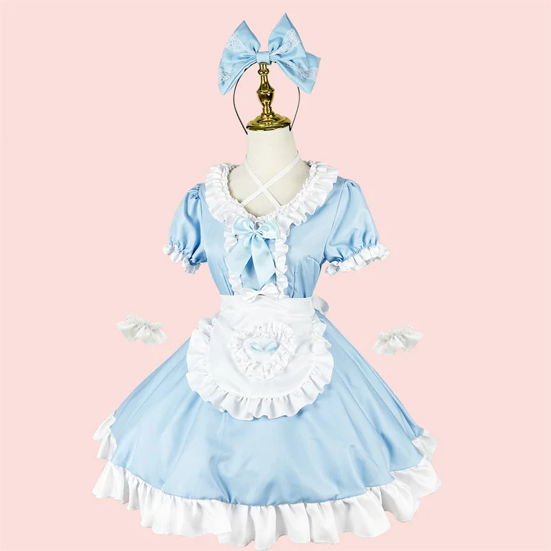 

Kawaii Sexy Blue Maid Skirt Bow Lace Lolita Women Princess Pomp Dress Large Size S-5XL Bunny Girl Uniform Cosplay Costume Suit