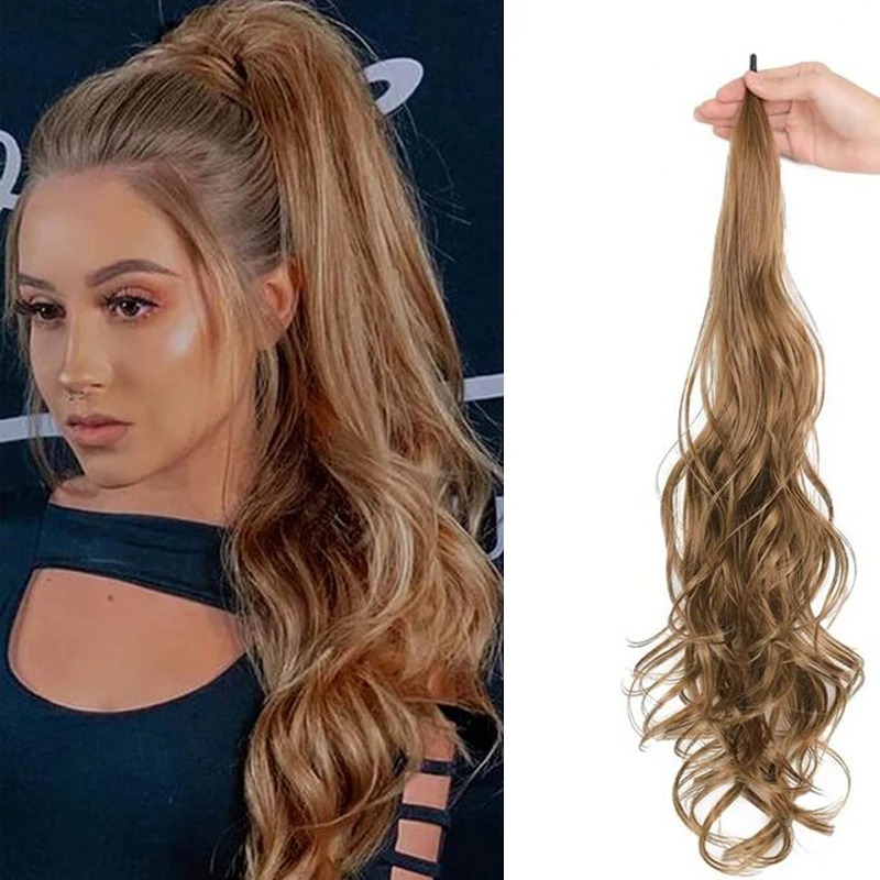 

Long Wavy Ponytail Hair Extension 32inch Flexible Wrap Around Pony Tail for Women Blonde Natural Wavy Synthetic Fibre Fake Hair
