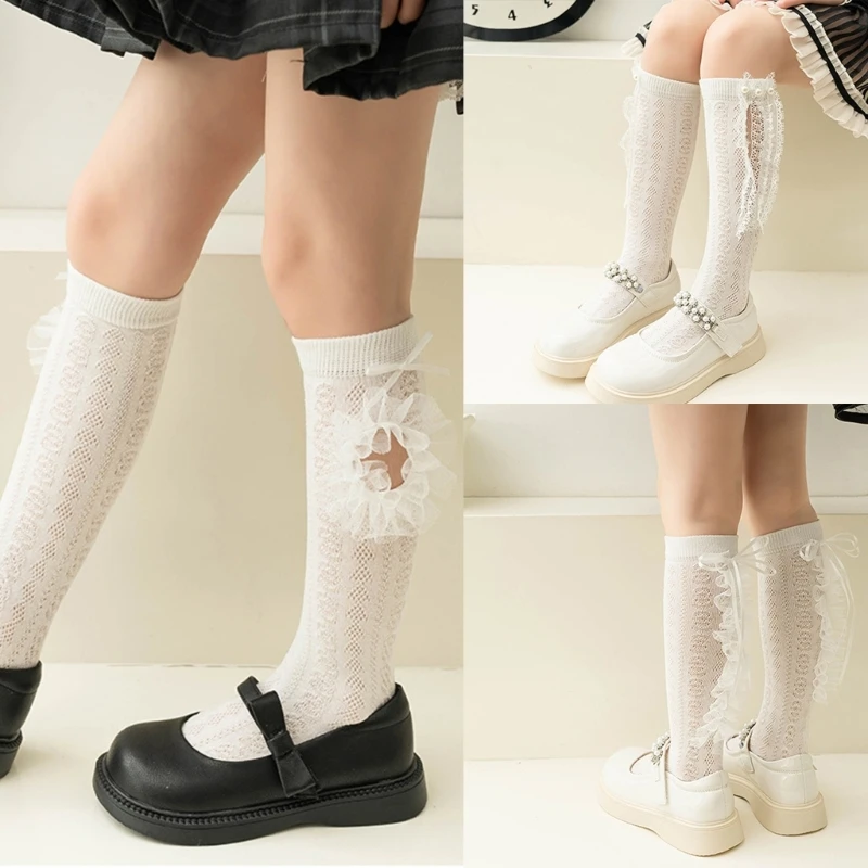 

Lovely Trimmed Knee Socks Soft and Comfortable Stockings Solid Girls Long Socks for Spring Summer Daily Parties