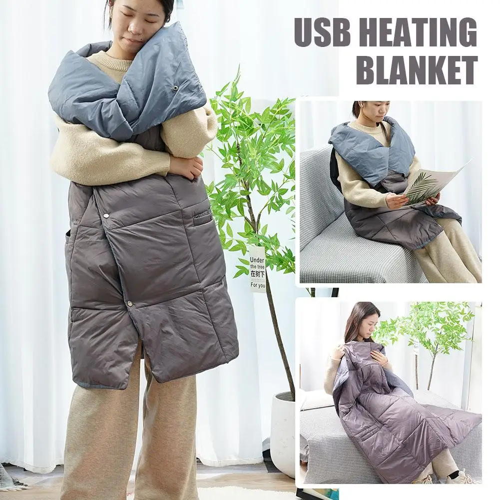 

Electric Blanket Thicker Heater Quickly Warm Heated Blanket Thermostat USB Adjustable 3levels Winter Body Warmer R1F9