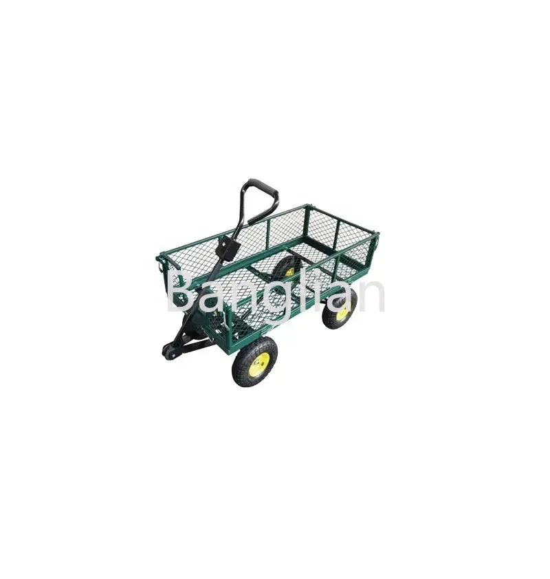 

New Design High Quality Heavy Duty 300Kg Four Wheel Steel Mesh Garden Tool Carts