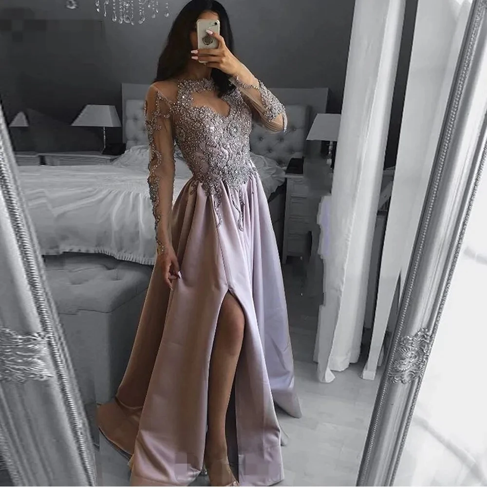 Lace A-Line Prom Evening Dresses Long Sleeves Floor Length Side Split Plus Size Formal Prom Gowns Satin Beaded Vestido De Noche
Lace A-Line Prom Evening Dresses Long Sleeves Floor Length Side Split Plus Size Formal Prom Gowns Satin Beaded Vestido De Noche