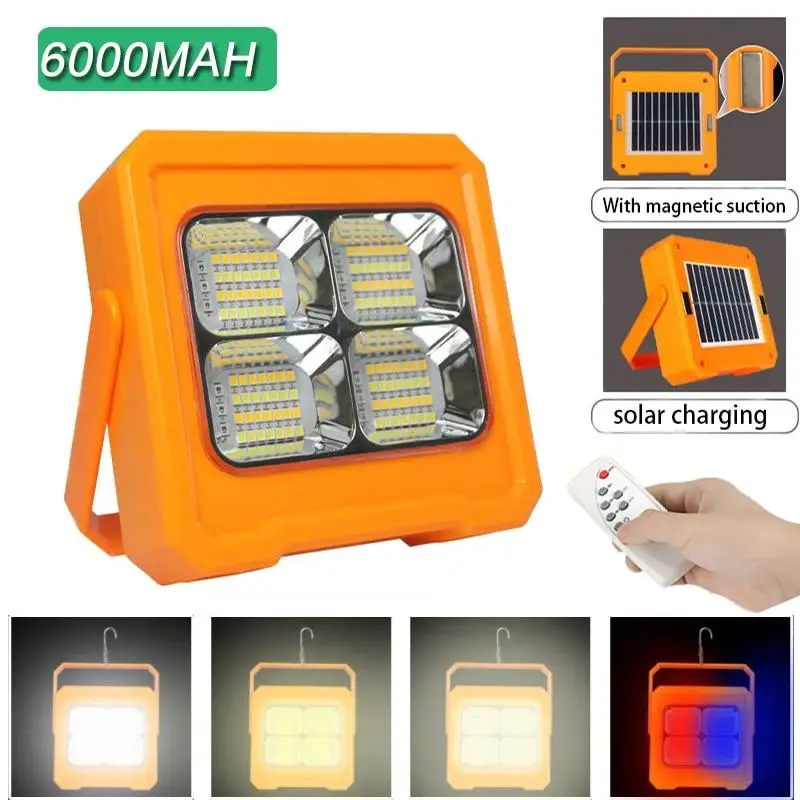 

6000mAh Portable Solar Led Work Lamp USB Rechargeable Outdoor Waterproof Solar Power Camping Tent Light Rechargeable Flashlights