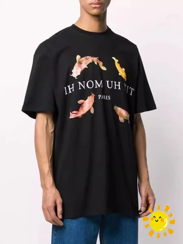 

24SS Высококачественная Футболка с принтом золотой рыбки NOM IH UH NIT мужская женская уличная одежда хип-хоп Kanye West топ футболки