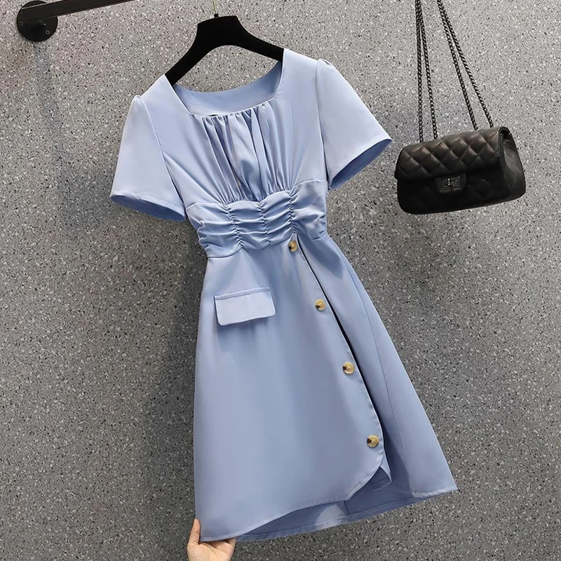2022 Women Summer Dress Elegant Square Collar Short Sleeve Plus Size Casual Fashion Pleated Midi Black Blue A Line Party Vestido
2022 Women Summer Dress Elegant Square Collar Short Sleeve Plus Size Casual Fashion Pleated Midi Black Blue A Line Party Vestido