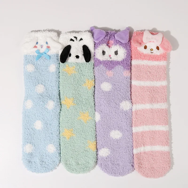 

Sanrio Plush Cotton Socks Anime Kawaii Kuromi Cinnamoroll My Melody Autumn Winter Ins Soft Girl Floor Sox Holiday Sockings Gifts