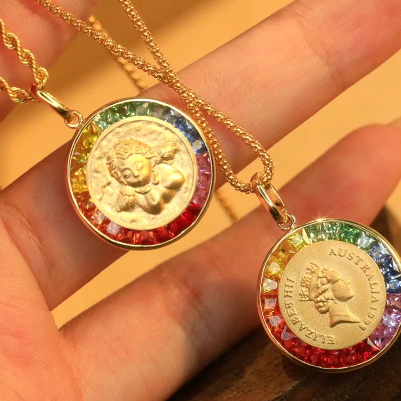 UBESTNICE Real 18K Solid Gold Jewelry Natural Rainbow Sapphire Round Angel AU750 Queen Elizabeth Coin Pendants for Necklaces
UBESTNICE Real 18K Solid Gold Jewelry Natural Rainbow Sapphire Round Angel AU750 Queen Elizabeth Coin Pendants for Necklaces