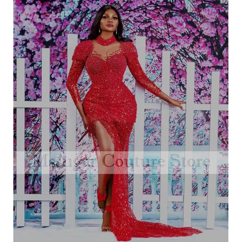 Luxury Red Pearls Evening Dresses 2023 Lace up Mermaid Prom Gowns Long Sleeve Side Slit Wedding Party Dresses vestido de novia
Luxury Red Pearls Evening Dresses 2023 Lace up Mermaid Prom Gowns Long Sleeve Side Slit Wedding Party Dresses vestido de novia