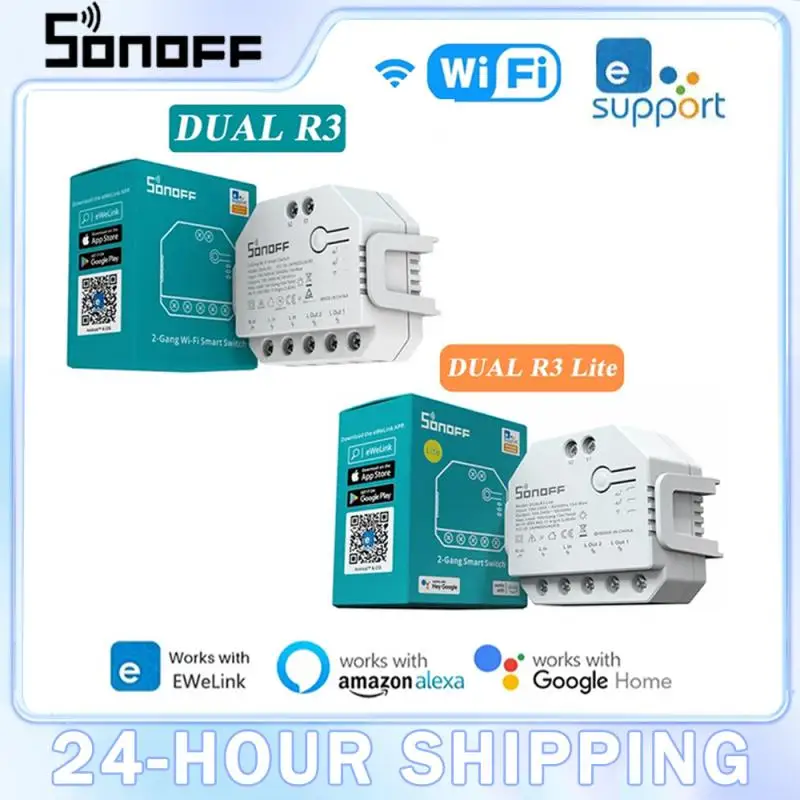 

SONOFF DUALR3/R3 Lite DIY WiFi Smart Switch 2 Gang Dual Relay Module With Power Metering Control Via EWeLink Alexa Google Home