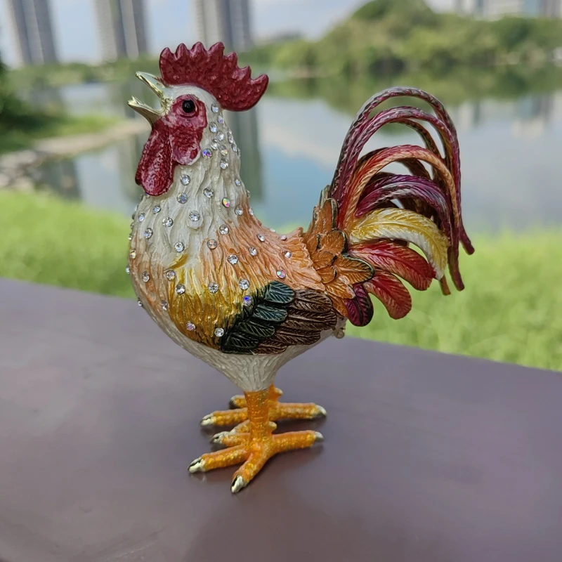 SHINNYGIFTS Fengshui, шкатулка-петух, Оловянная эмалированная металлическая поделка, Счастливое животное, домашний декор