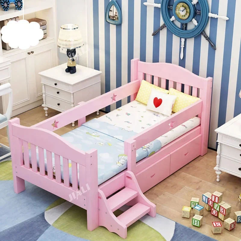 

High Quality Environmentally Friendly Wooden Children Kid's Bed Anti-fall Fence Guardrail Baby Crib Bed