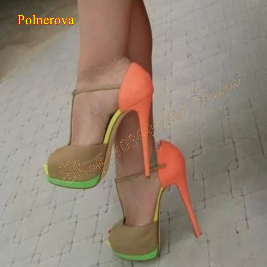 

Mixed Color Leather Sandals Peep Toe Thin Heel Women Shoes Platform Heels Wedding Party HIgh Heels 2024 New Zapatos Para Mujere