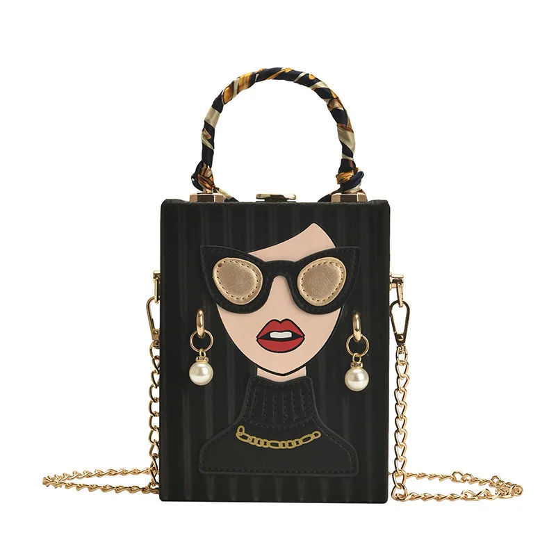 

New Box Dinner Bag Sexy Lady Personalized Minority Graffiti Mobile Phone Bag Retro Chain Scarces Weaven Handbags