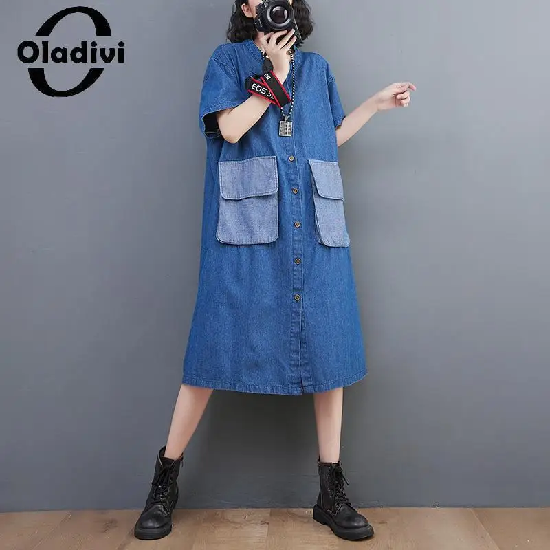 Oladivi Large Size Women Denim Dress with Pockets 2023 Summer New Casual Loose Button Jean Dresses Ladies Oversized Clothing 391
Oladivi Large Size Women Denim Dress with Pockets 2023 Summer New Casual Loose Button Jean Dresses Ladies Oversized Clothing 391