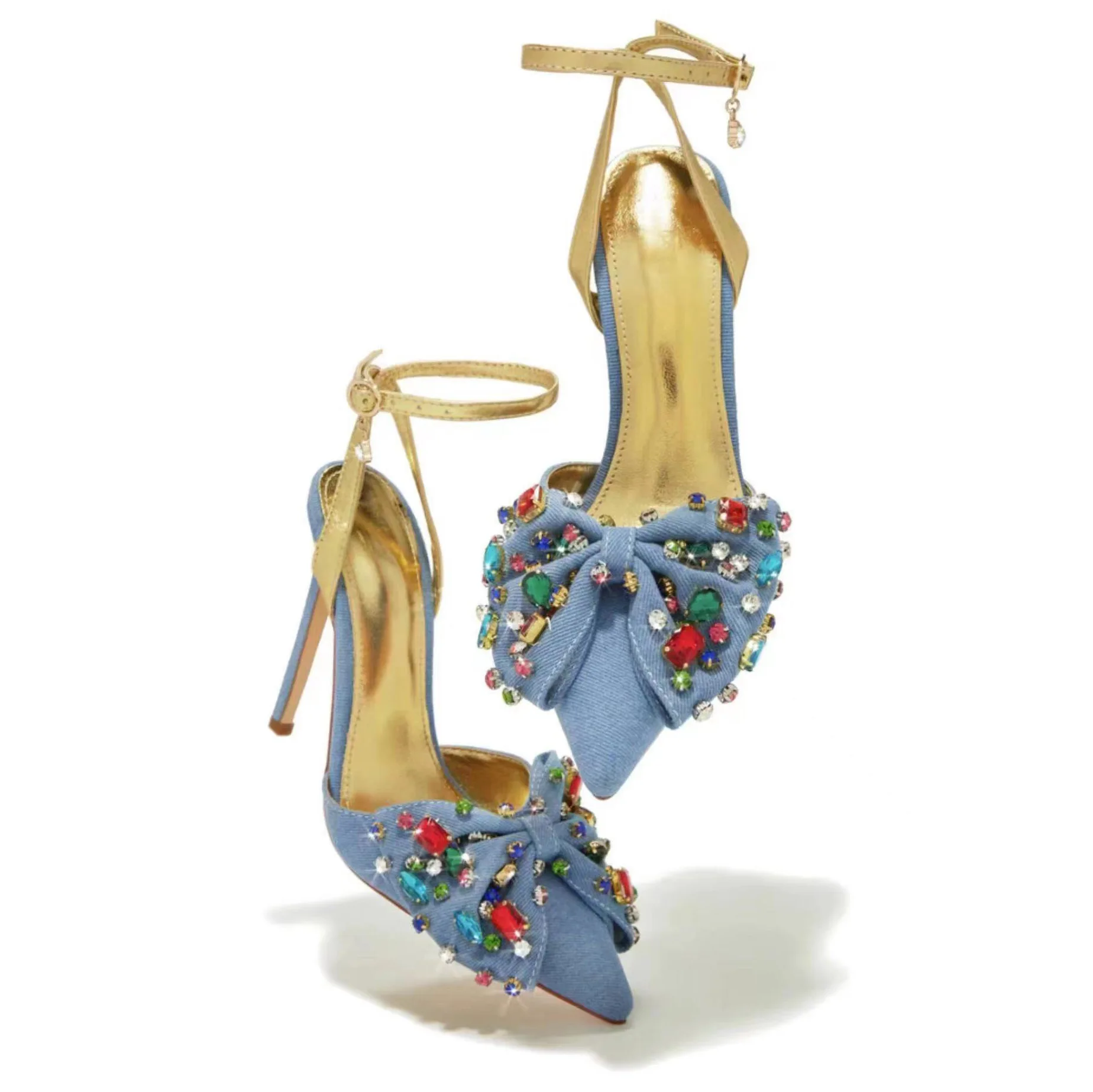 Moraima Snc Denim Blue High Heel Shoes Sexy Pointed Toe Colorful Diamond Beaded Wedding Shoes Women Ankle Strap High Heel Pumps
Moraima Snc Denim Blue High Heel Shoes Sexy Pointed Toe Colorful Diamond Beaded Wedding Shoes Women Ankle Strap High Heel Pumps