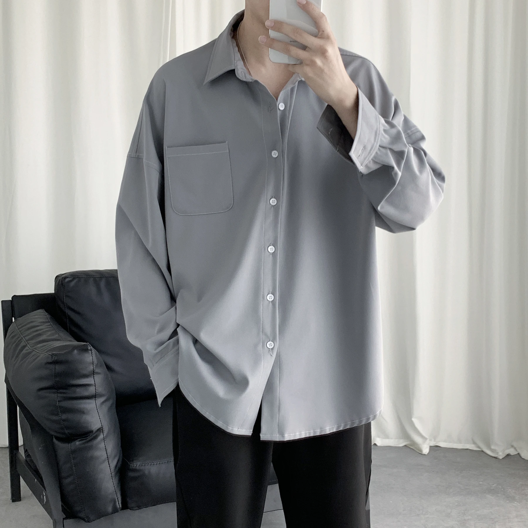 Autumn Front Pocket Shirt Men Long Sleeve Loose Casual Shirts Man Simple Masculina Clothes Classic Button Top Gray/White/Black
Autumn Front Pocket Shirt Men Long Sleeve Loose Casual Shirts Man Simple Masculina Clothes Classic Button Top Gray/White/Black
