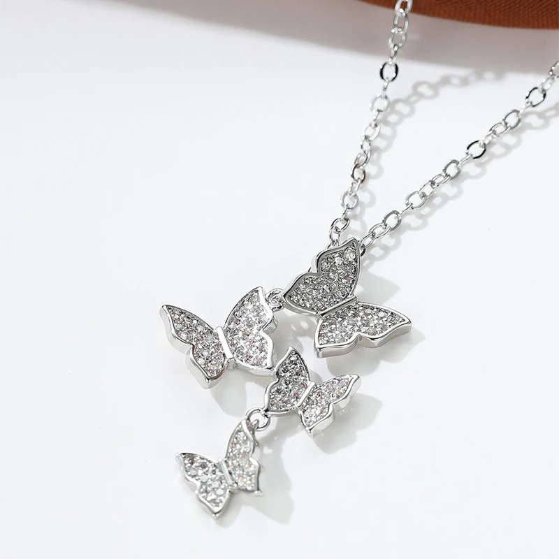 

Изящное романтическое серебряное ожерелье с подвеской-бабочкой из 4 частей для женщин ювелирные изделия в стиле бохо циркониевая цепочка с животным бабочкой до ключиц