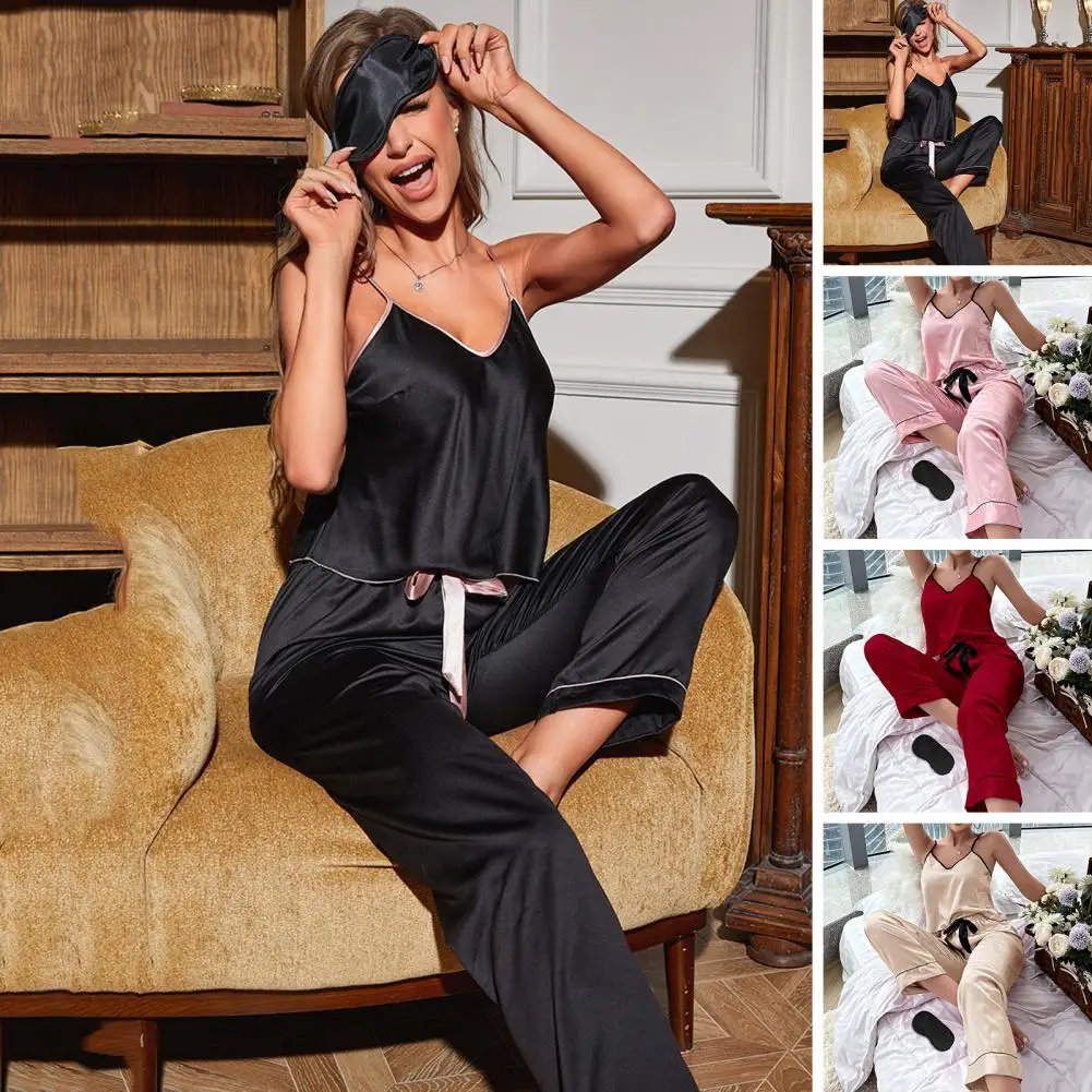 2 Pcs/Set Women Pajamas Set Backless Elastic Waist Adjustable Straps V Neck Bow-knot Sleeping Silky Sleepwear With Eye Patch
2 Pcs/Set Women Pajamas Set Backless Elastic Waist Adjustable Straps V Neck Bow-knot Sleeping Silky Sleepwear With Eye Patch