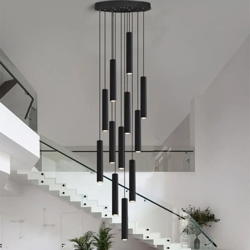 Duplex villa living room staircase chandelier led warm light black long tube chandelier mall hotel lobby Chandelier
Duplex villa living room staircase chandelier led warm light black long tube chandelier mall hotel lobby Chandelier