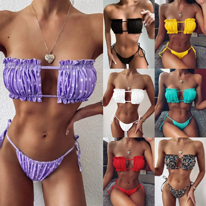 Pleated Bandeau Swimsuit Female Sexy Bikini 2023 Swimwear Bather Swimming Beachwear for Bathing Suit Women Mini Thong Bikini Set
Pleated Bandeau Swimsuit Female Sexy Bikini 2023 Swimwear Bather Swimming Beachwear for Bathing Suit Women Mini Thong Bikini Set