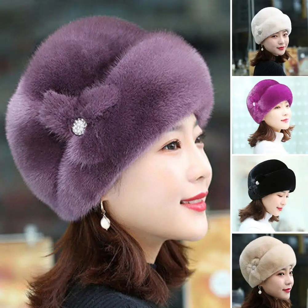 

Повседневная женская шапка мягкая женская шапка утолщенная осенне-зимняя ветрозащитная шапка для мам среднего возраста защита ушей