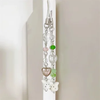 귀여운 데미티 버니 휴대폰 참, 핑크 및 그린 크리스탈 보석 키체인, 토토로 참 휴대폰 액세서리 상품 이미지