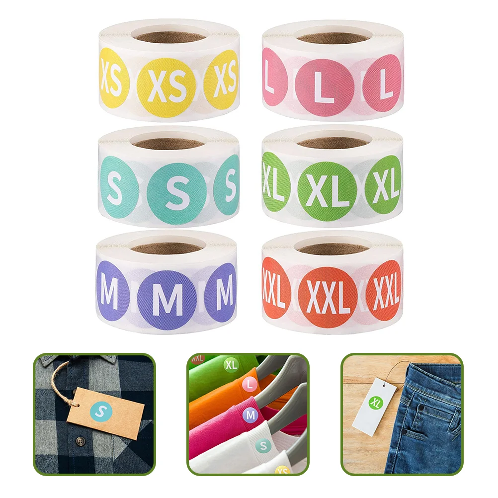

6 Rolls Sticker Clothing Size Stickers Toddler Label Clothes Paper Adhesive Labels