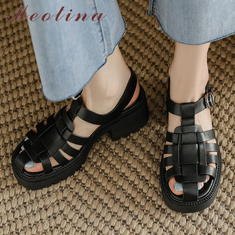 Meotina Women Genuine Leather Gladiator Shoes Thick Heel Summer Platform Buckle Sandals High Heels Ladies Footwear Beige 33-39
Meotina Women Genuine Leather Gladiator Shoes Thick Heel Summer Platform Buckle Sandals High Heels Ladies Footwear Beige 33-39