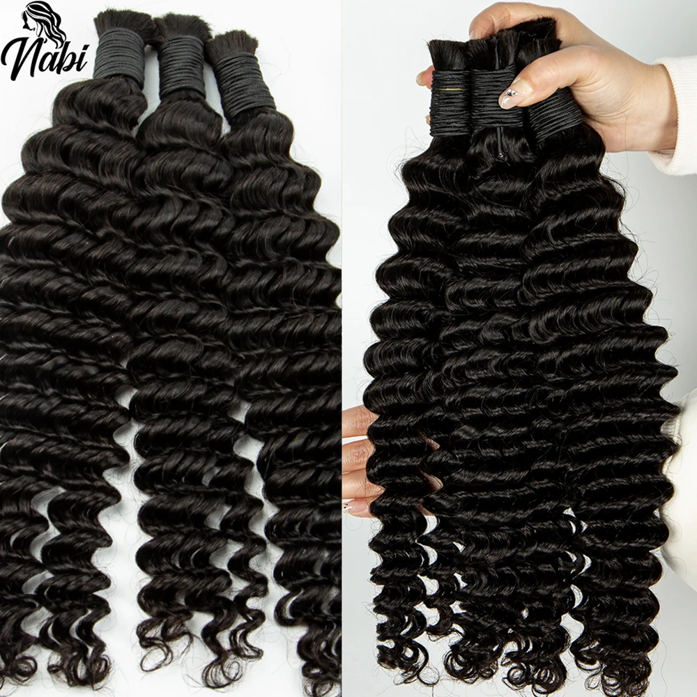 

NABI Deep Wave Hair Braiding Bundles Curly Hair Extension Bundles with No weft Natural Black Hair Bulk for Women Weaving