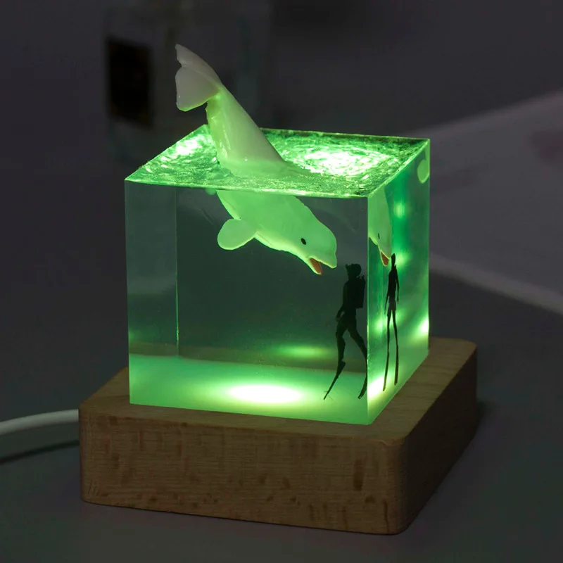 

5 см кубический организм из смолы 7 цветов Настольная Фотография креативная художественная декоративная лампа кит дельфин Акула тема Ночная фотография USB зарядка