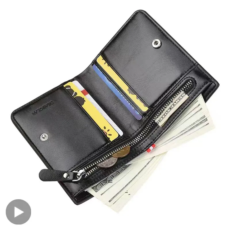 

Короткий кошелек для мужчин, винтажный тонкий глянцевый бумажник из искусственной кожи на молнии, кредитница, карман для мелочи, Классические мужские кошельки, маленький кошелек, сумочка для денег