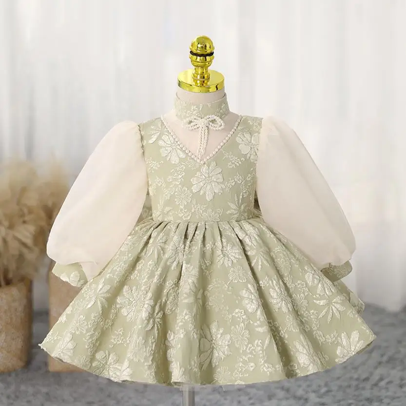 

Baby Spanish Lolita Princess Ball Gown Bow Pearl Design Birthday Baptism Party Easter Eid Dresses For Girls A2490