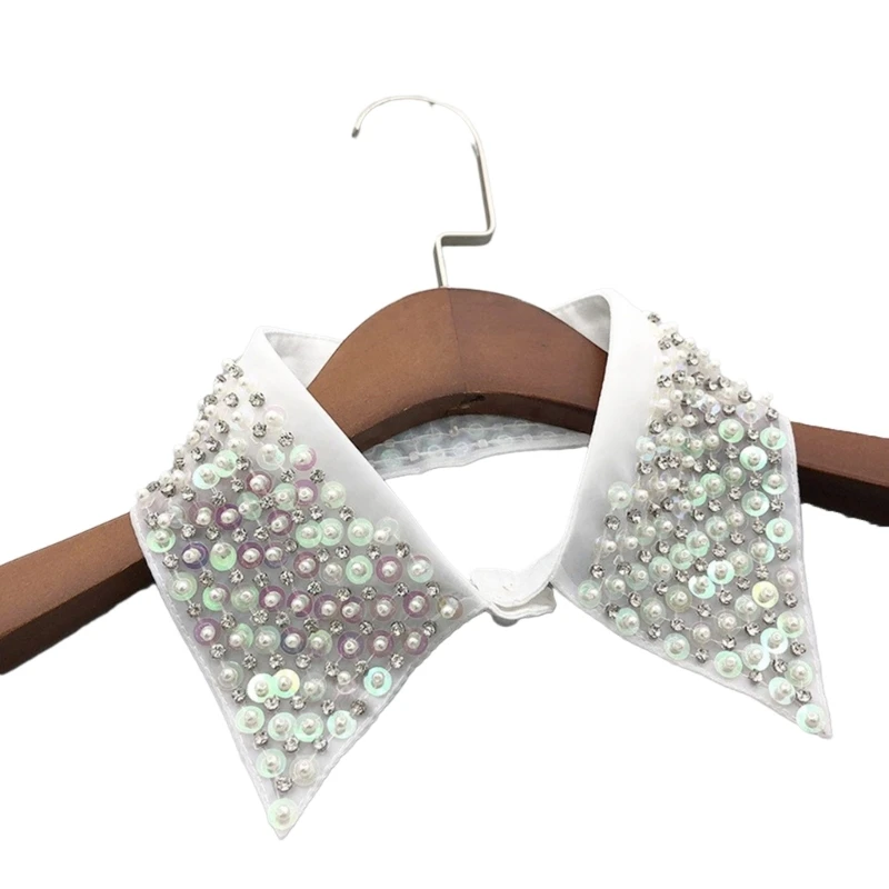 

Women Lapel Fake Collar Pearl Sequins Faux Collar Decorative Necklace Choker