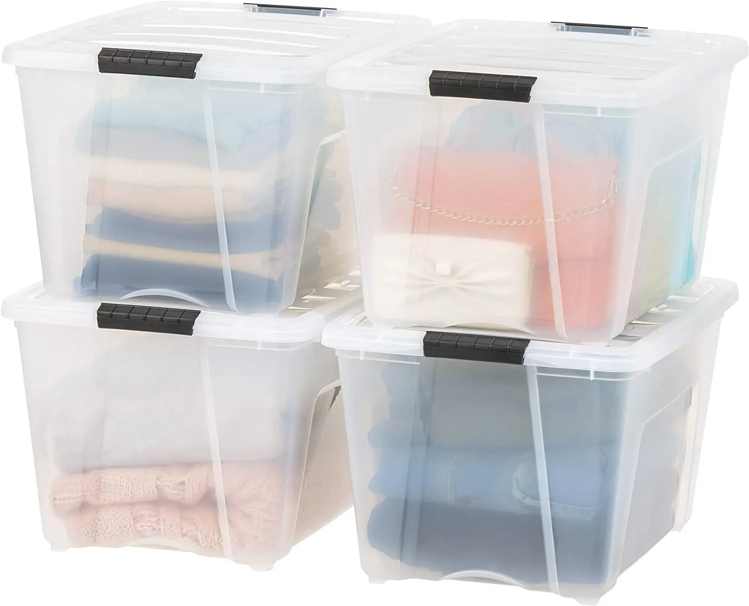 

53 Quart Stackable Plastic Storage Bins with Lids and Latching Buckles, 4 Pack - Clear, Containers with Lids