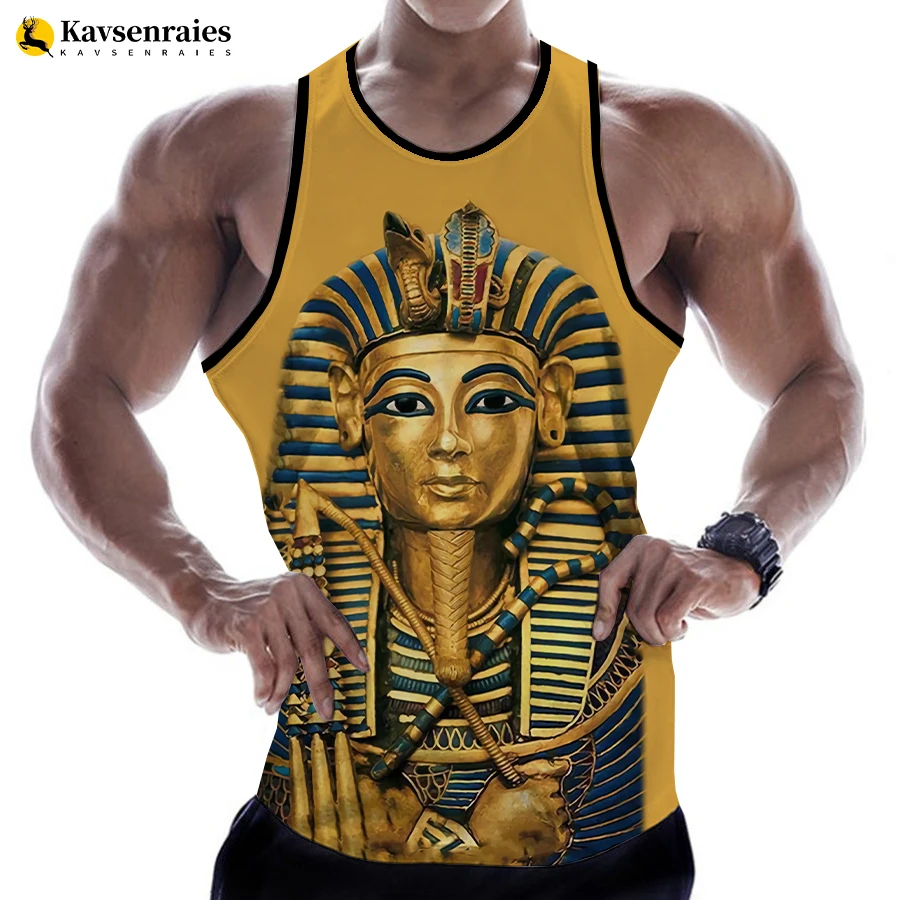 

Футболка без рукавов для мужчин и женщин, топ с 3d-цифровым принтом древнего египетского Египта, Бога Фараона, жилет в стиле Харадзюку, футболка оверсайз, 6XL