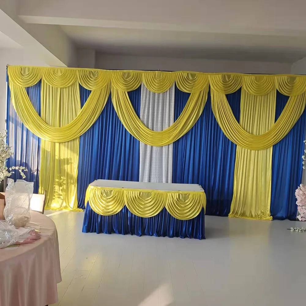 3m H x 6m W Royal Blue Ice Silk Backdrop Curtain Swag Yellow Sequins White For Wedding Party Decoration
3m H x 6m W Royal Blue Ice Silk Backdrop Curtain Swag Yellow Sequins White For Wedding Party Decoration