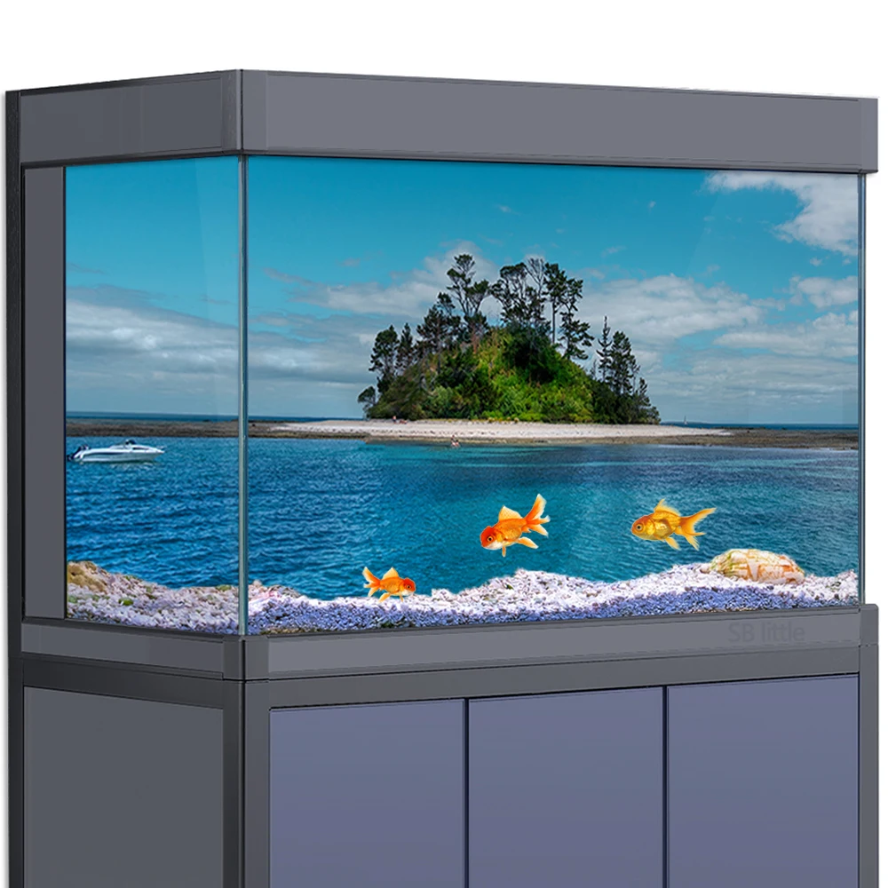 

Aquarium Background Sticker Decoration for Fish Tanks , Island Blue Sky Ocean HD 3D Poster D Printing Wallpaper PVC