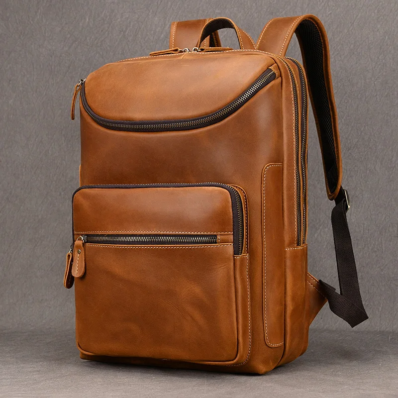 

2023 New Fashion Leather Bagpack Bag 14 15.9 Laptop Backpack For Man Male Genuine Leather Men's Travel Bagpack Crazy Horse Skin