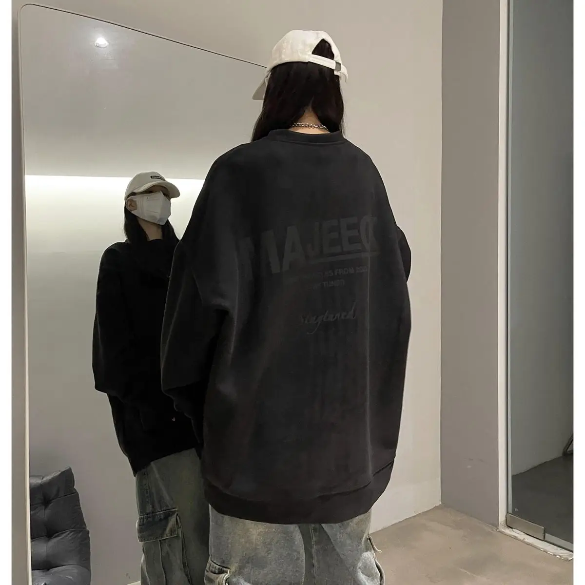 

Suede heavyweight autumn imitation loose round neck couple pullover sweatshirt trendy American retro jacket for men and women