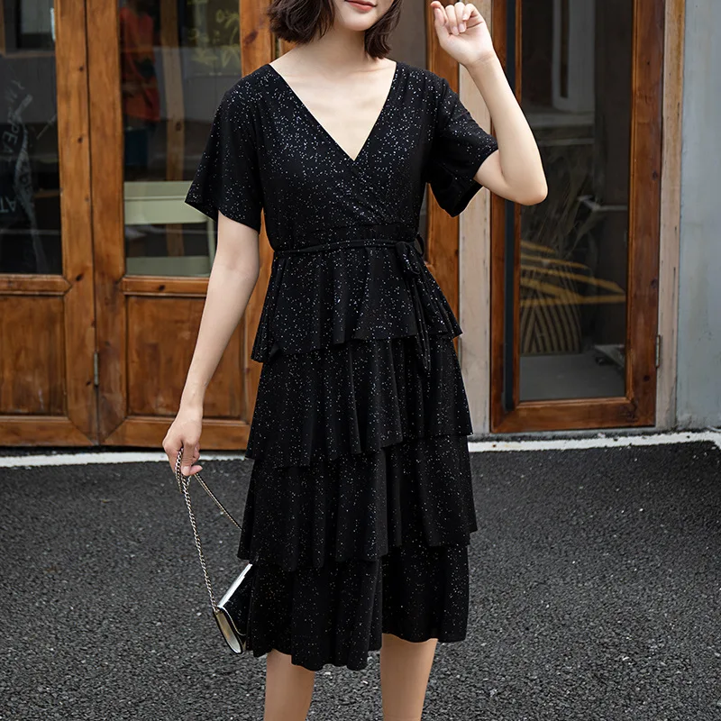 Women Summer New Fairy Cake Black Dress Starry Sky Bling Bling Woman New Thin Sexy High Waist Soild Color Long Section Dresses
Women Summer New Fairy Cake Black Dress Starry Sky Bling Bling Woman New Thin Sexy High Waist Soild Color Long Section Dresses